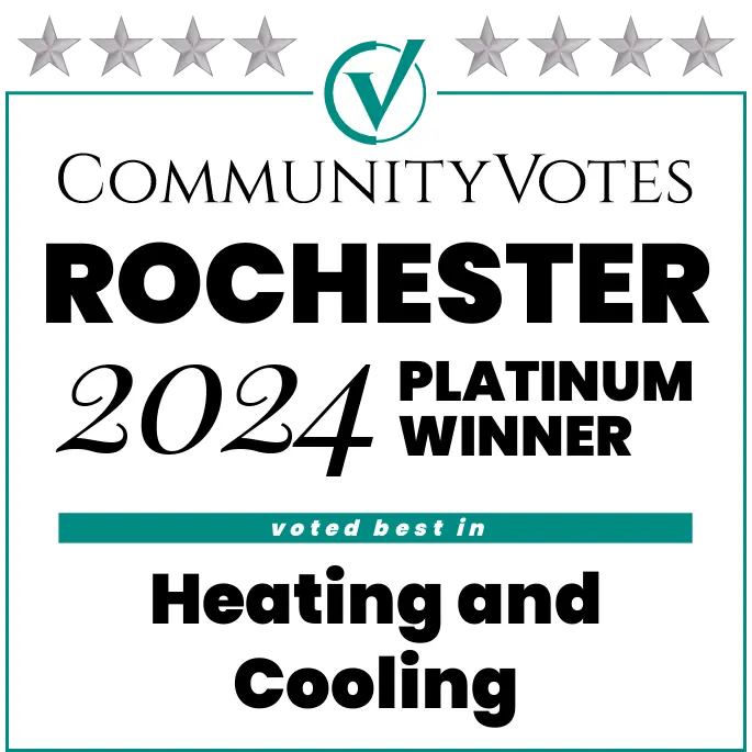 CommunityVotes Rochester 2024 - Platinum Winner for Heating & Cooling Service