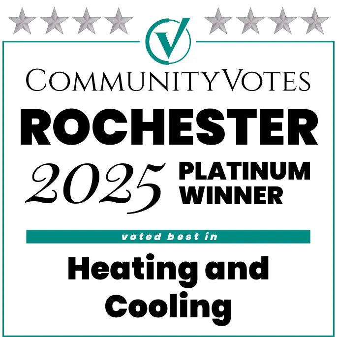 CommunityVotes Rochester 2025 - Platinum Winner for Heating & Cooling Service